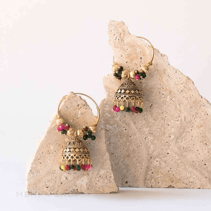گوشواره هندی جومکا مرواریدی رنگارنگ - 23