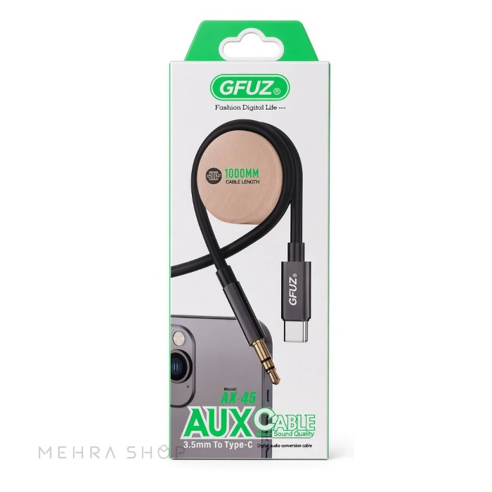 کابل تبدیل AUX به USB-C تایپ سی ۳.۵ میلی‌متری GFUZ جیفیوز مدل AX-45 | کابل ۱ متری صدا